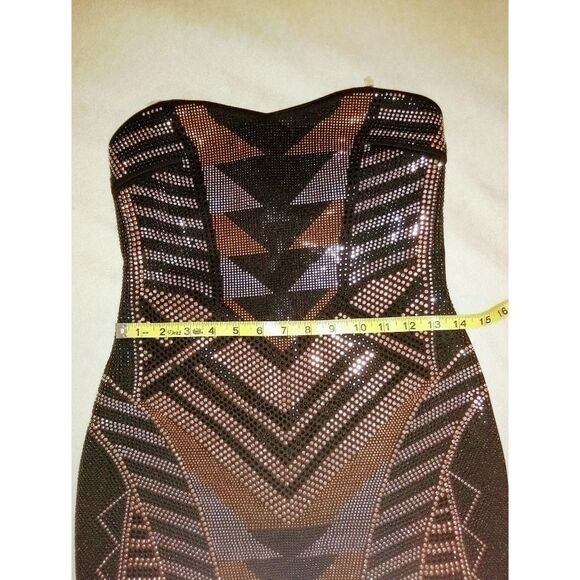 Crystal Doll Abstract Studded Strapless Bodycon Metallic Cocktail Dress - Picture 8 of 11